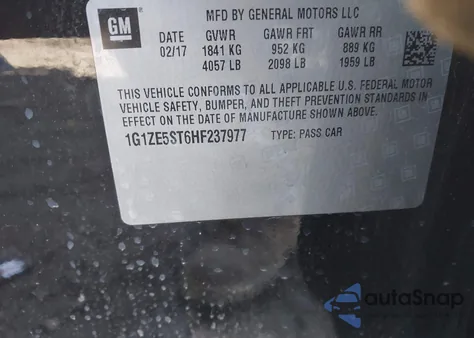 2017 Chevrolet Malibu 1Lt from USA, damaged, VIN 1G1ZE5ST6HF237977